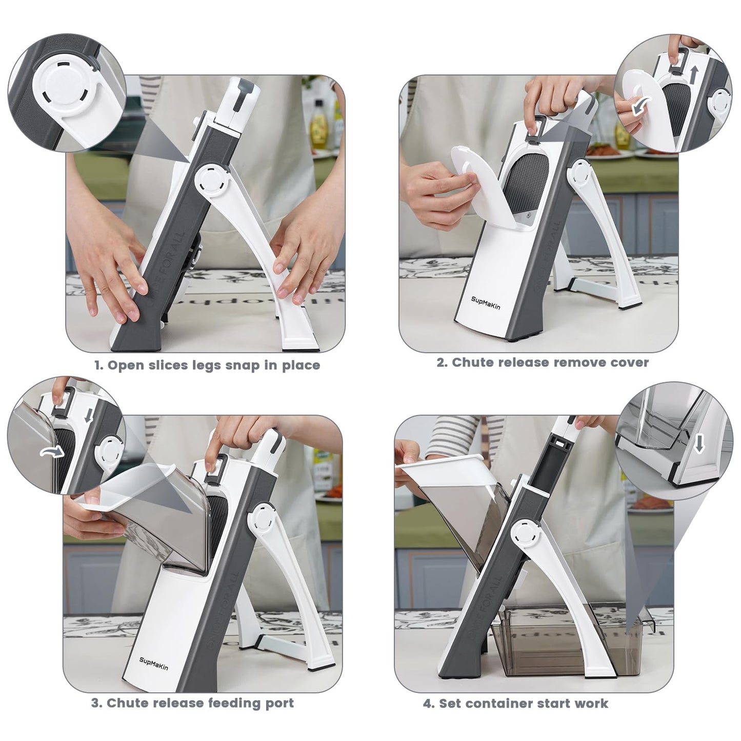 SupMaKin Upgrade Safe Mandoline Slicer, Multi Vegetable Chopper, Potato Slicer, Vegetables Slicer Onion Chopper Fry Cutter, Kitchen Chopping Artifact (GrayWhite)