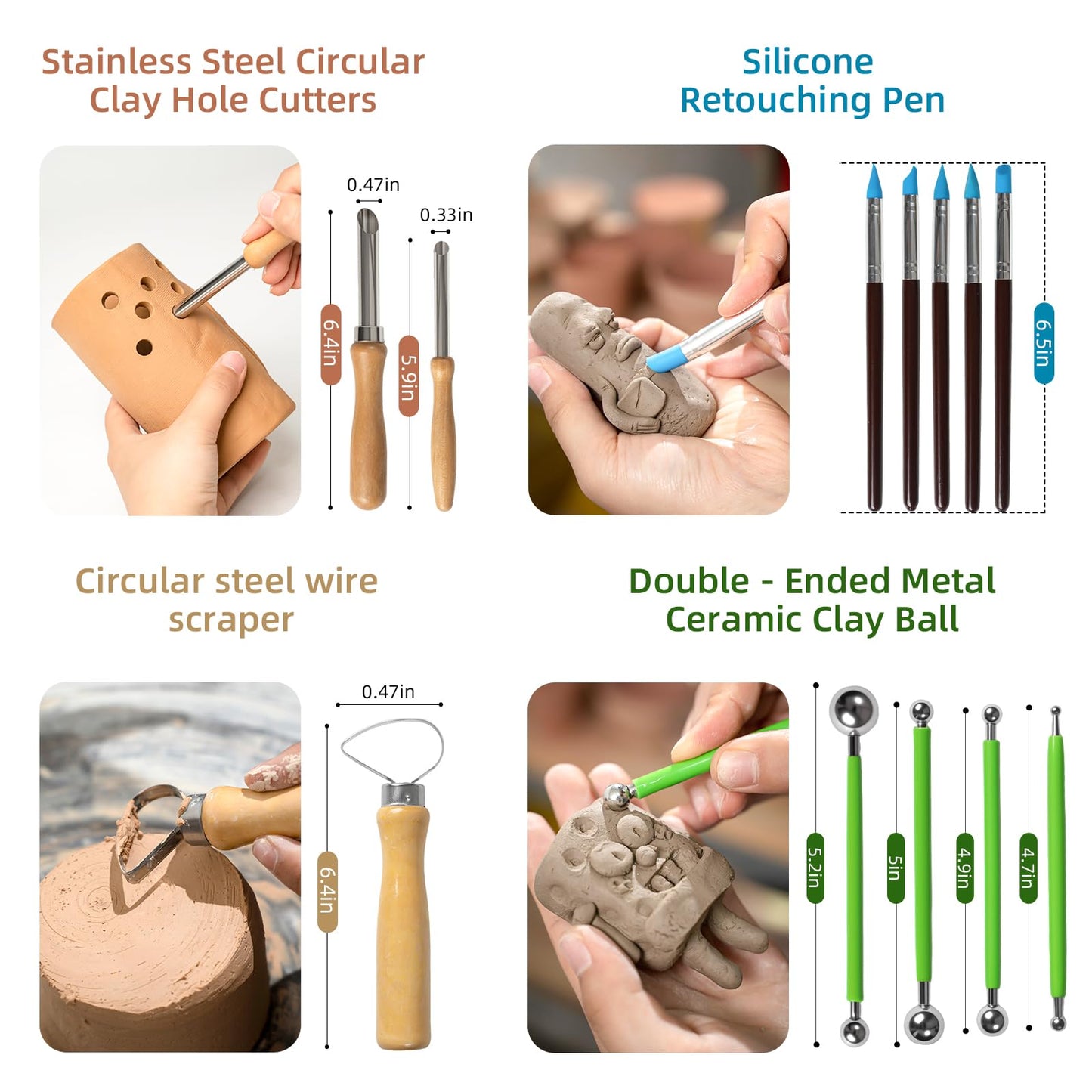 Mepubby 38 Pcs Pottery Tools & Air Dry Clay Tools Kit – Modeling Tools Set for Carving, Shaping, Molding & Crafting – Ideal for Polymer Clay, Ceramic, Air Dry Clay – for Beginners, Hobbyists, Artists