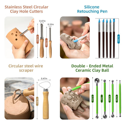Mepubby 38 Pcs Pottery Tools & Air Dry Clay Tools Kit – Modeling Tools Set for Carving, Shaping, Molding & Crafting – Ideal for Polymer Clay, Ceramic, Air Dry Clay – for Beginners, Hobbyists, Artists