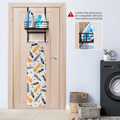 TJ.MOREE Over the Door/Wall Mount Ironing Board Hanger, Laundry Room Iron and Ironing Board Caddy Storage for Water Mister, Fabric Sprays, Laundry Detergent