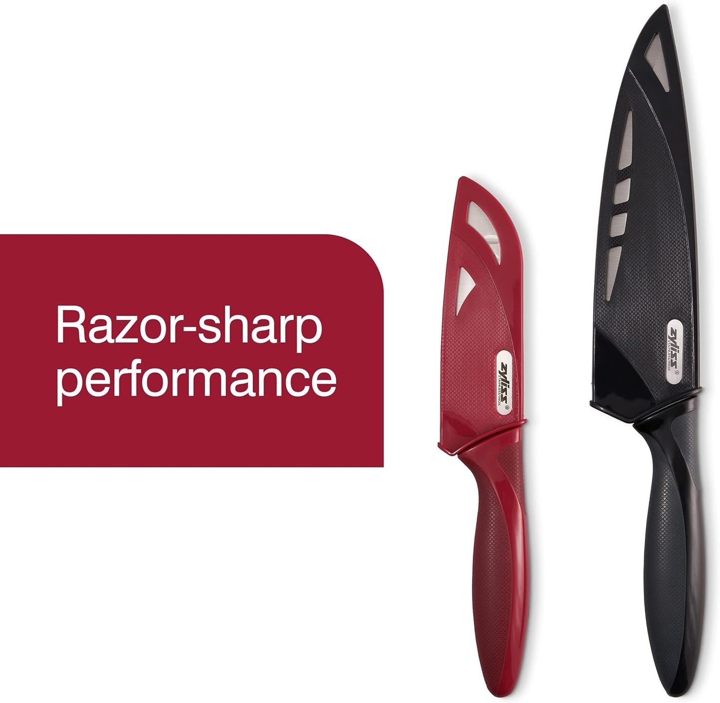 Zyliss Utility Kitchen Knives with Sheath Covers - Dishwasher Safe Stainless Steel Knives for Cutting Meat, Vegetables,