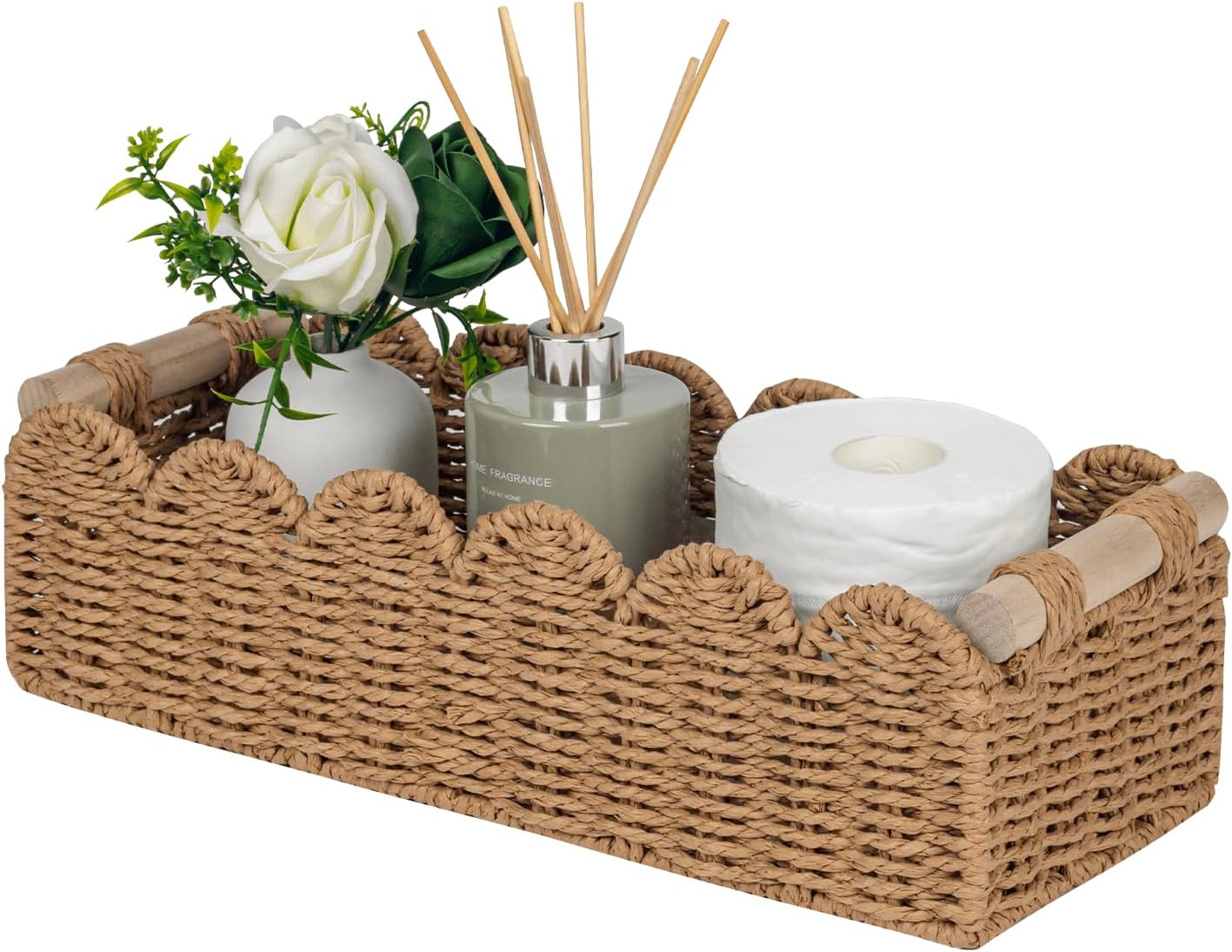 2 CubesLand Paper Rope Scalloped Edge Toilet Paper Storage Basket, Small Living Room, Bedroom Decor Baskets for Over