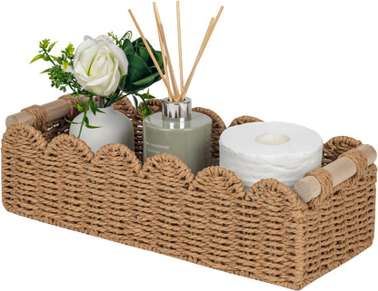 2 CubesLand Paper Rope Scalloped Edge Toilet Paper Storage Basket, Small Living Room, Bedroom Decor Baskets for Over