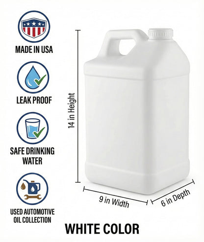 kitchentoolz 2.5 Gallon Water Jug – Heavy-Duty HDPE Carboy for Automotive Used Oil & Liquid Storage – 10 Quart Mixing Container with Secure Lid – Made in USA - White