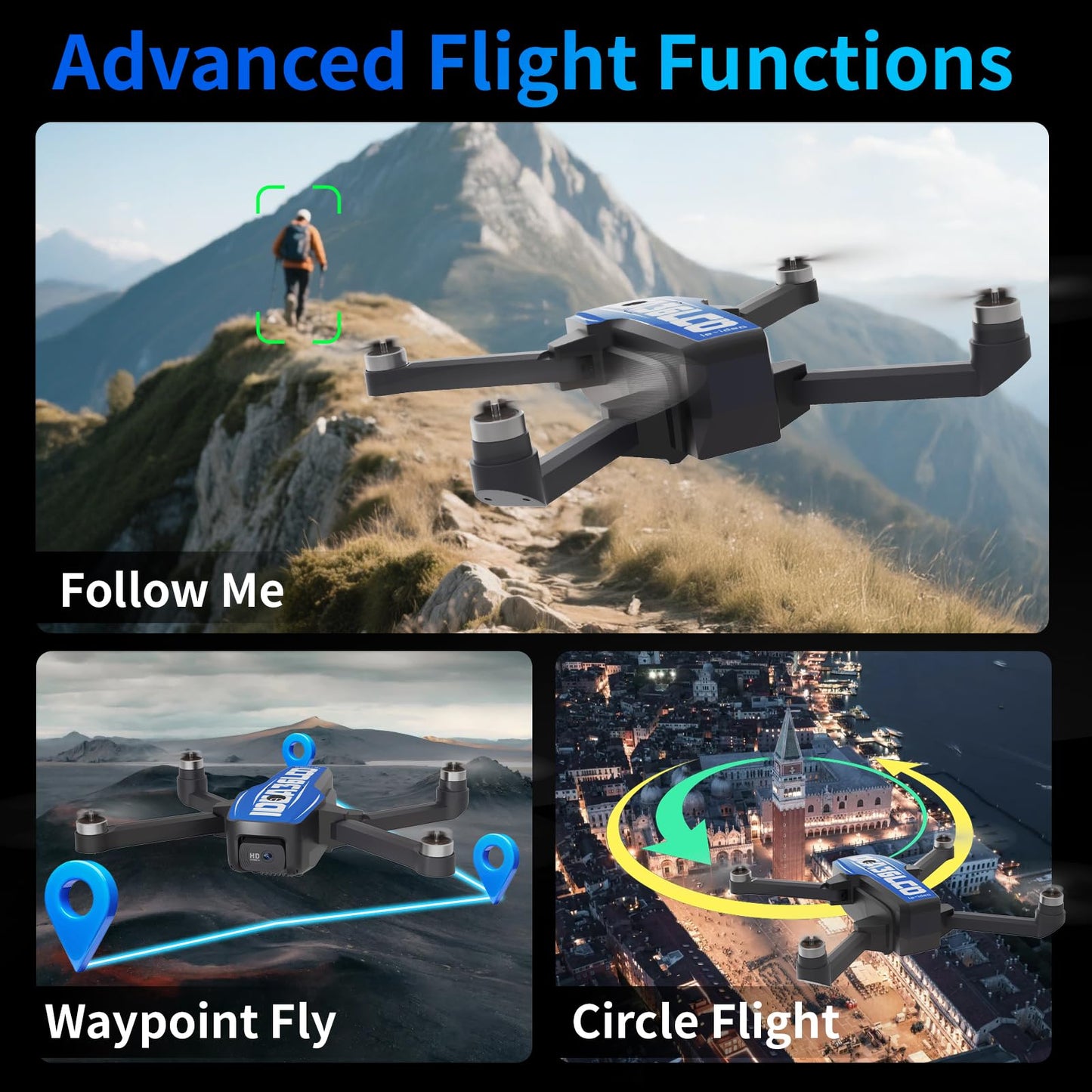 LE-IDEA GPS Drones with Camera for Adults 4k Professional, IDEA36LCD Drones with 4.5-inch LCD Screen Brushless Motor, Auto Return, Follow Me, One Key Start, Foldable RC Quadcopter for Beginners