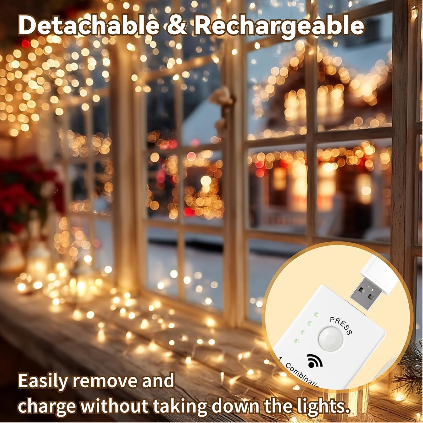 Skiennix 120L Twinkle Lights - 16FT 50LED Rechargeable Fairy Lights with DIY Timer & 8 Modes
