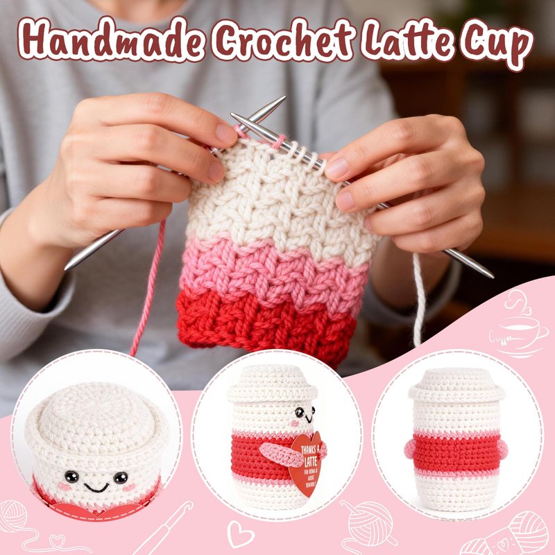 Weming Teacher Appreciation Gifts for Women Teachers, Handmade Crochet Latte Figure with “Thanks A Latte for Being a Great Teacher” Message Sign, End of Year Thank You & Retirement Gift from Students