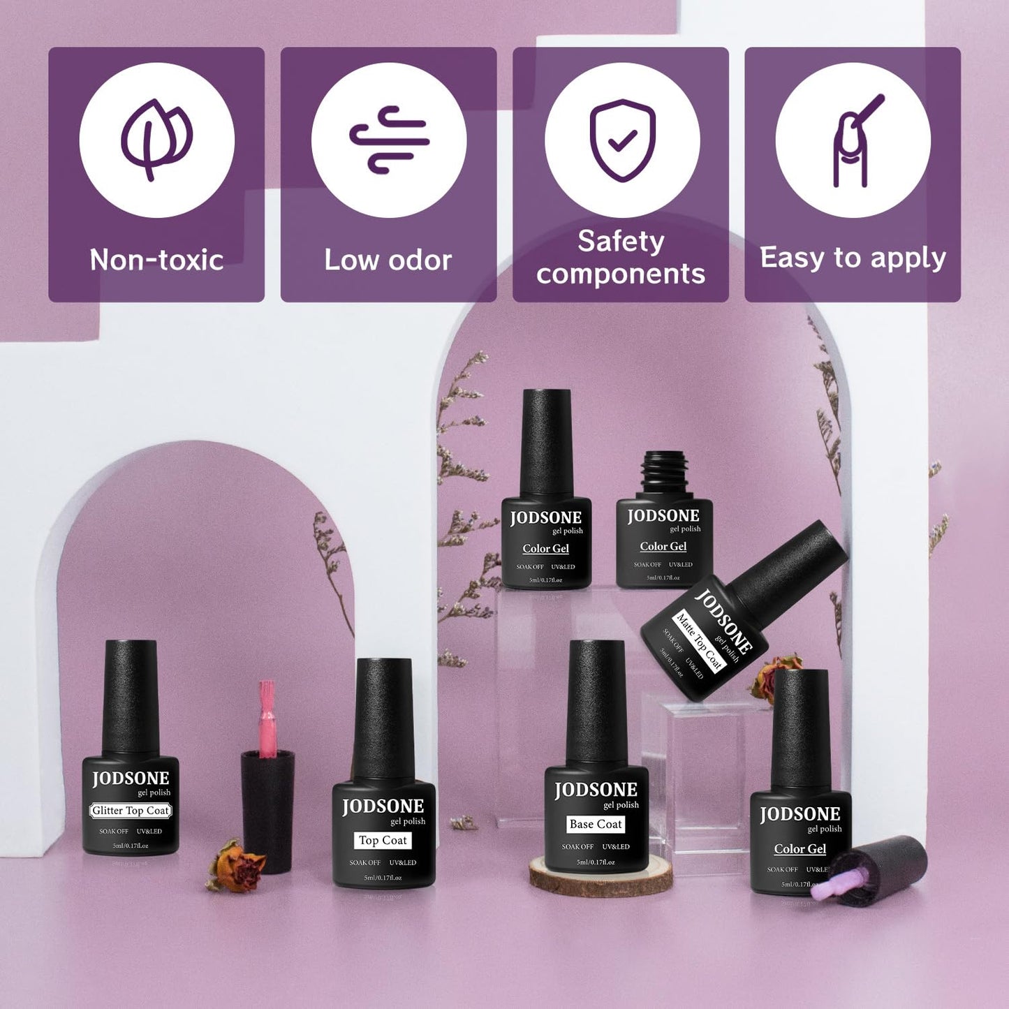 JODSONE Gel Nail Polish Kit with U V Light 32 Colors Gel Polish Nail + 4 Functional Adhesive Bottles Kit Soak Off Manicure Tools Gifts for Women