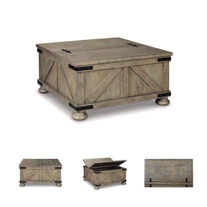 Signature Design by Ashley Aldwin Farmhouse Square Coffee Table with Lift Top for Storage, Grayish Brown