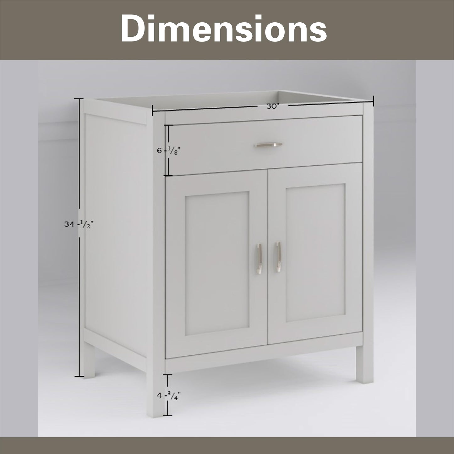 30" Light Grey Bathroom Vanity Base Only – Freestanding Solid Wood Sink Cabinet with Tip-Out Drawer, Shaker Style Storage, No Top or Sink, 30" W x 21" D x 34.5" H