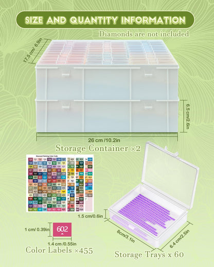 Diamond Painting Trays with Lids and Diamond Art Storage, 60PCS Diamond Art Accessories with Storage Containers, 2-in-1 Drill Storage and Line-Up Tool, 2 Packs 5D Diamond Painting Tools for Beads