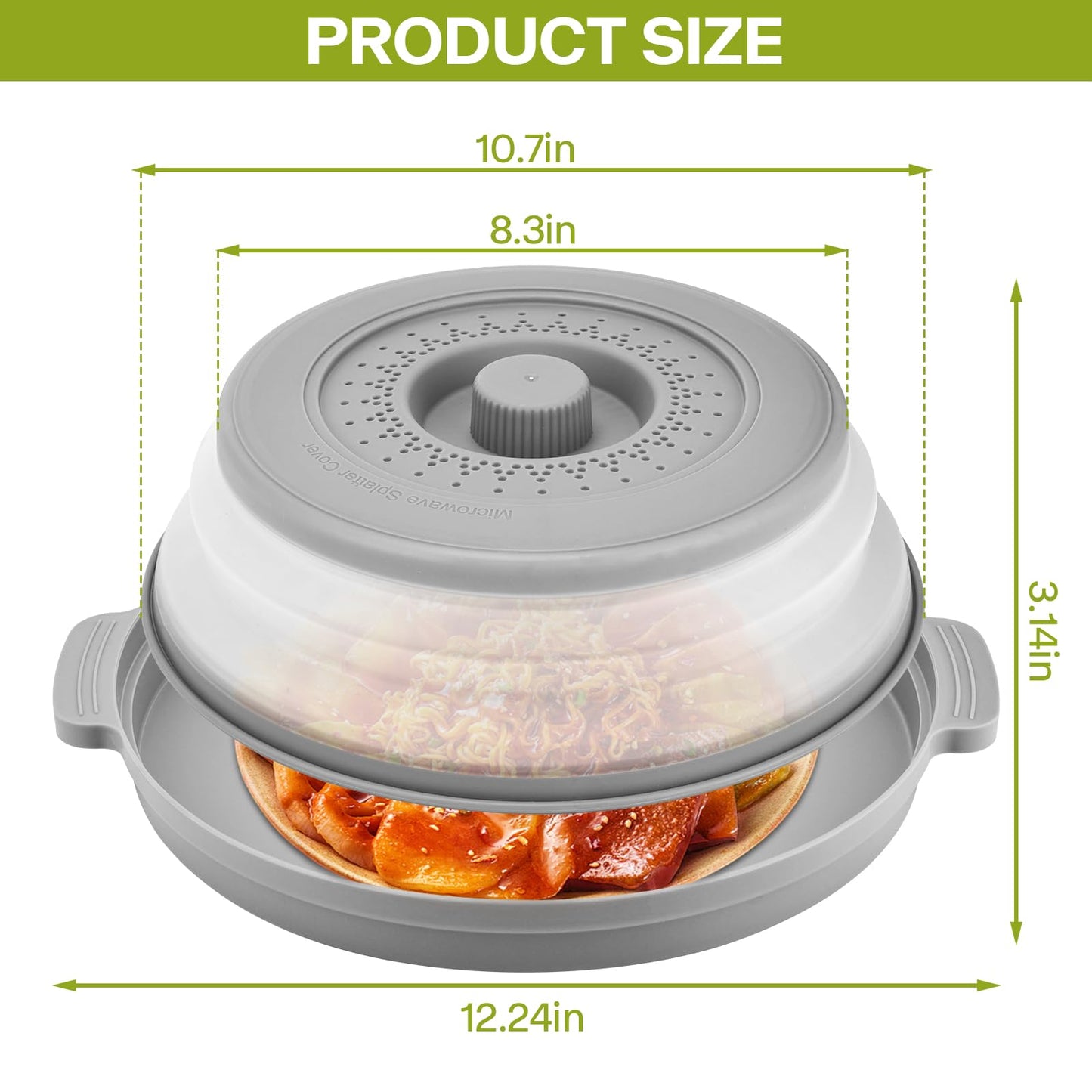 Microwave Splatter Cover for Food with Anti-scald Base Plate,Large Plastic & Silicone Vented Avoid Scalding Collapsible Guard Lid,Kitchen Essential Gadgets for Meal Prep-10.7 Inch (gray)