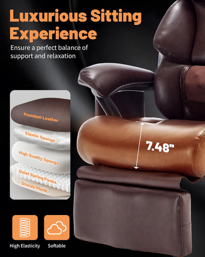 800LBS Massage Office Chair with Foot Rest & 8 Points Vibration Heat for Heavy People,Big and Tall Ergonomic Executive Reclining Desk Chairs for Home Office Managerial Use (Brown (Wheel Upgrade))