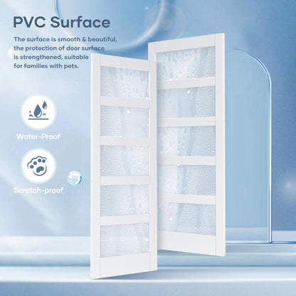 ROYMELO 36x84 Inch Glass Sliding Barn Door Slab and 6.6ft Hardware Kit Included, 5 Frosted Glass, LVL Wood Panel Covered with White Water-Proof Scratch-Proof PVC Surface, Simple DIY Assembly