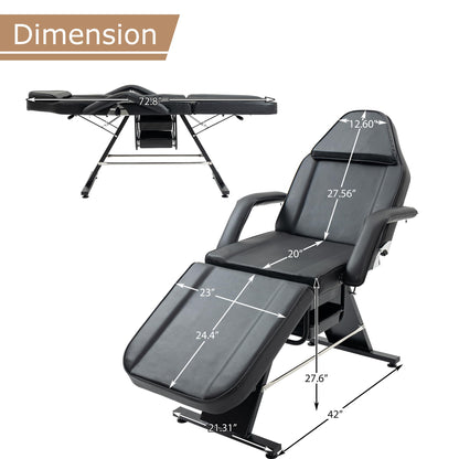 KEIKI Massage Salon Tattoo Chair Esthetician Bed with 2 Tray, Hydraulic Stool, Wide Leg Multi-Purpose 3-Section Facial Bed Table with Adjustable Spa Beauty Equipment, Easy Assembly, Black