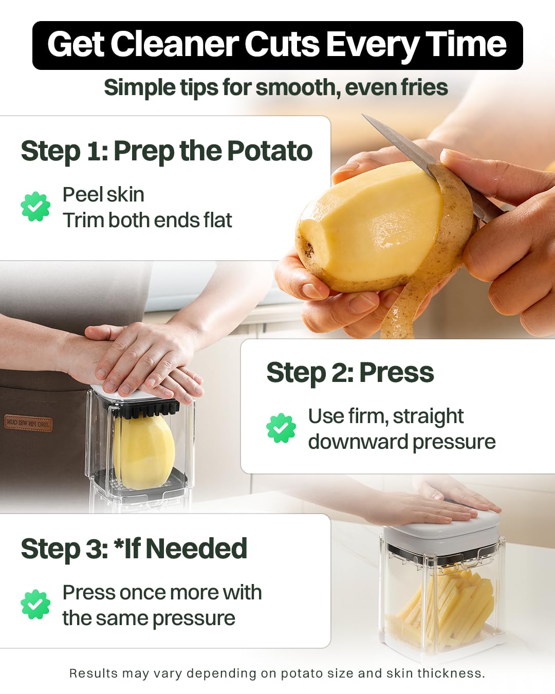 All-in-One French Fry Cutter for Potatoes and Strawberry Slicer – 4 Blade Fruit & Vegetable Slicer, Premium Chopper with Wedge, Garnish, and Strawberry Cutter Cup