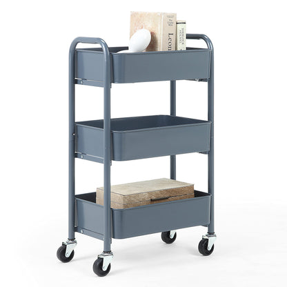 SunnyPoint 3-Tier Delicate Compact Rolling Metal Storage Organizer - Mobile Utility Cart Kitchen/Under Desk Cart with Caster Wheels - Blue (15.35" X 10.24" X 26.8"H)