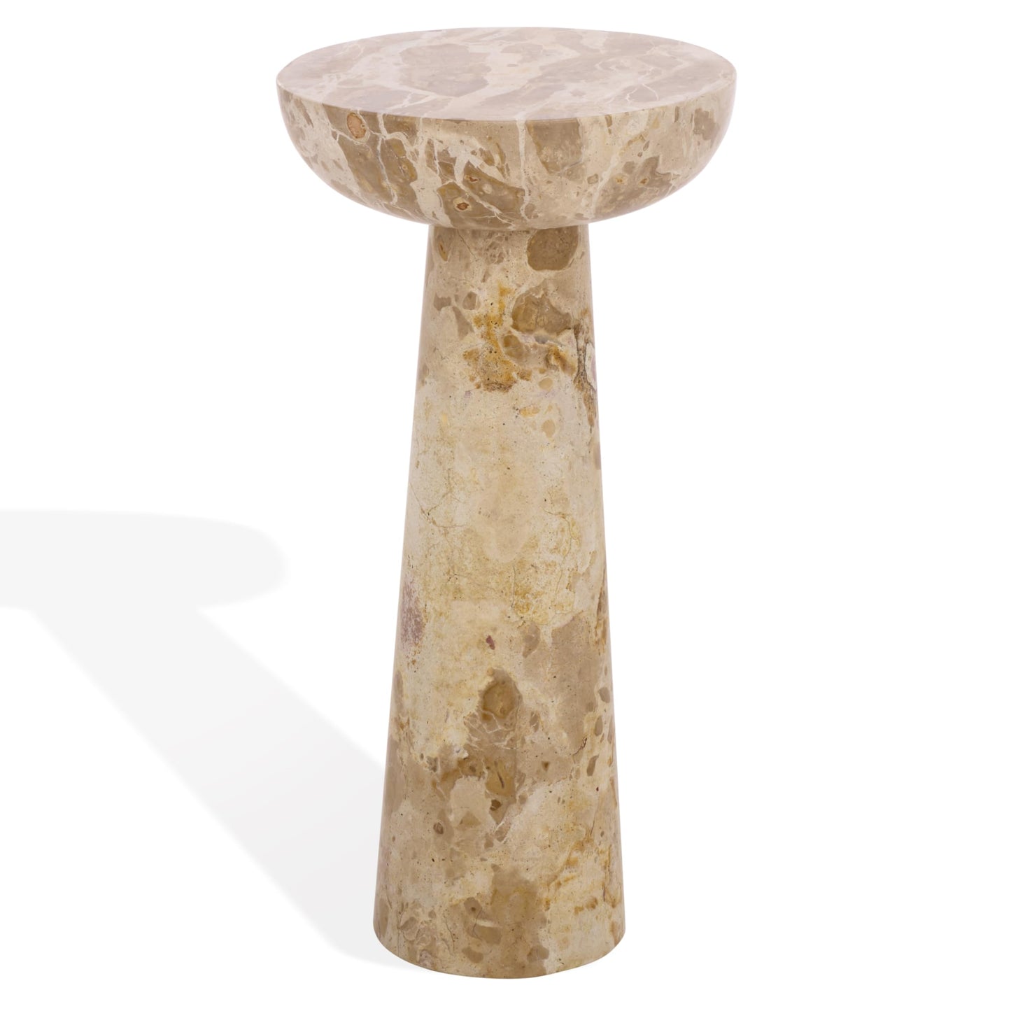 SAFAVIEH Couture Collection – Glendale Beige Round Marble Accent Table, Stone Pedestal Side Table, Modern Sculptural Design (SFV9766B)