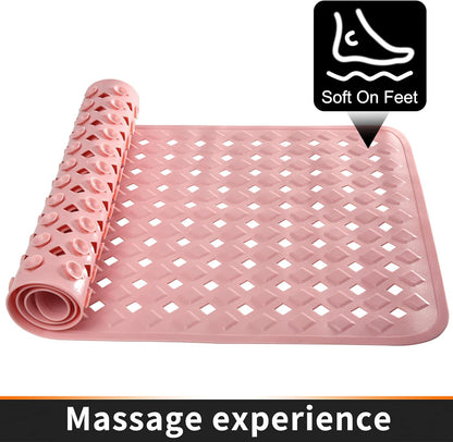 Yimobra Non Slip Bathtub Mat with Super Strong Suction Cups, 27.5"x15.5", Long Shower Mat with Drain Holes, Machine