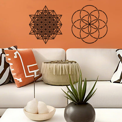 Therwen 4 Pcs Reusable Metal Stencils Sacred Geometry Stencils Flower of Life Version 64 Tetrahedron Seed of Life Drawing Template for Wood Burning Engraving Crafting Scrapbook Wall Painting Crafts