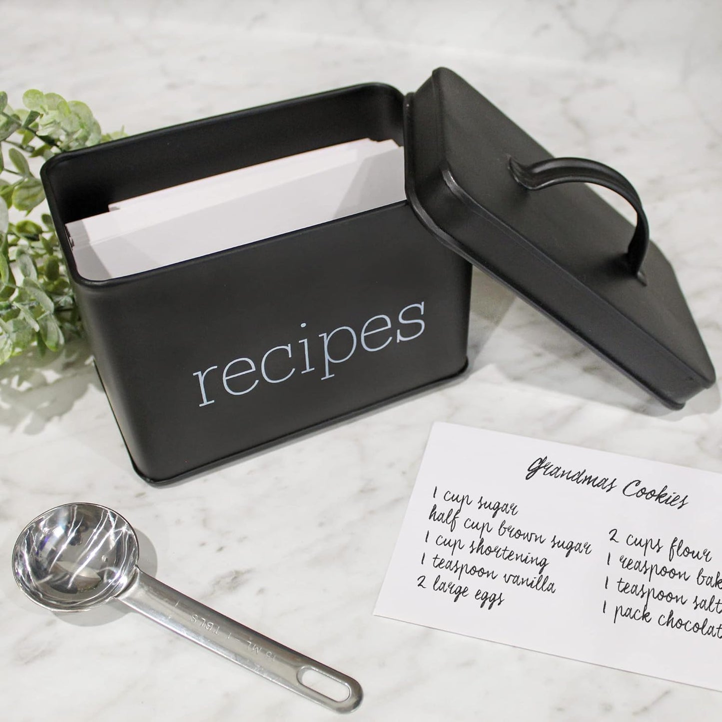 AuldHome Farmhouse Enamelware Recipe Box (Black) for 4 x 6 Inch Recipe Cards