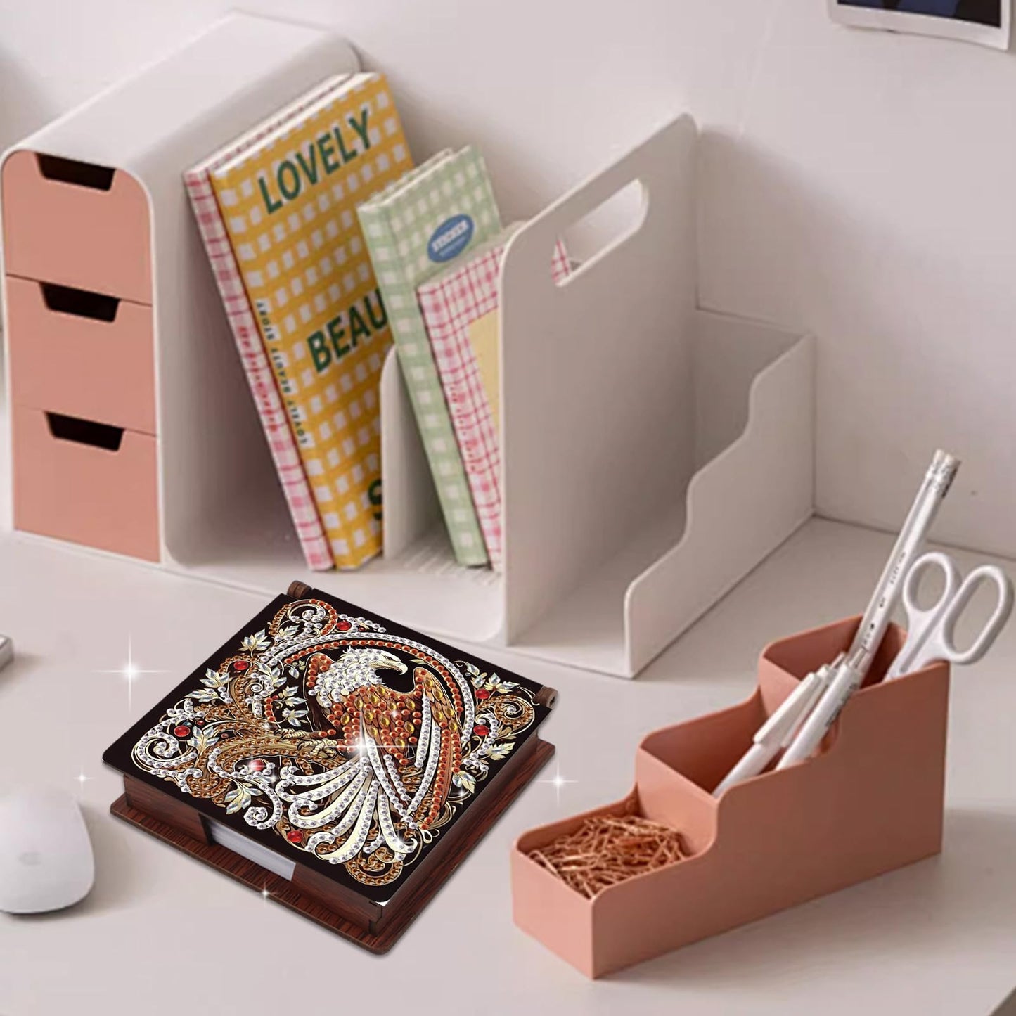 JISHSHAY Diamond Painting Note Box Eagle Diamond Art Notecard Box Eagle Gem Art Sticky Note Holder Gem Painting Mosaic Kits for Adults Embroidery Kit Memo Pad Holder, Contains 160 Sheets of Paper