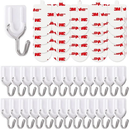 Heavy Duty Adhesive Wall Hooks - 25 Pack No Damage Strips for Keys, Coats, Towels & More
