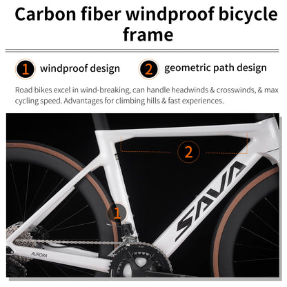 SAVADECK Carbon Fiber Road Bike, Hydraulic Oil Disc Bike with Carbon Fiber Frame and Wheelset, Lightweight Full Carbon Racing Bicycle with Shimano R7120 24S Shift Set for Adults(Black,47cm)