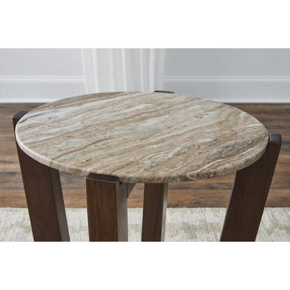 Signature Design by Ashley Tanidore Casual Marble Tabletop End Table with Cross Legs, Light Brown & Dark Brown