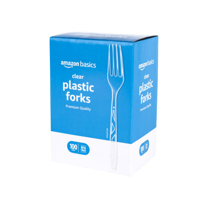 Amazon Basics Disposable Clear Plastic Forks, Premium Quality, BPA-Free, for Everyday Use, Party Supply, Events, 100 Count