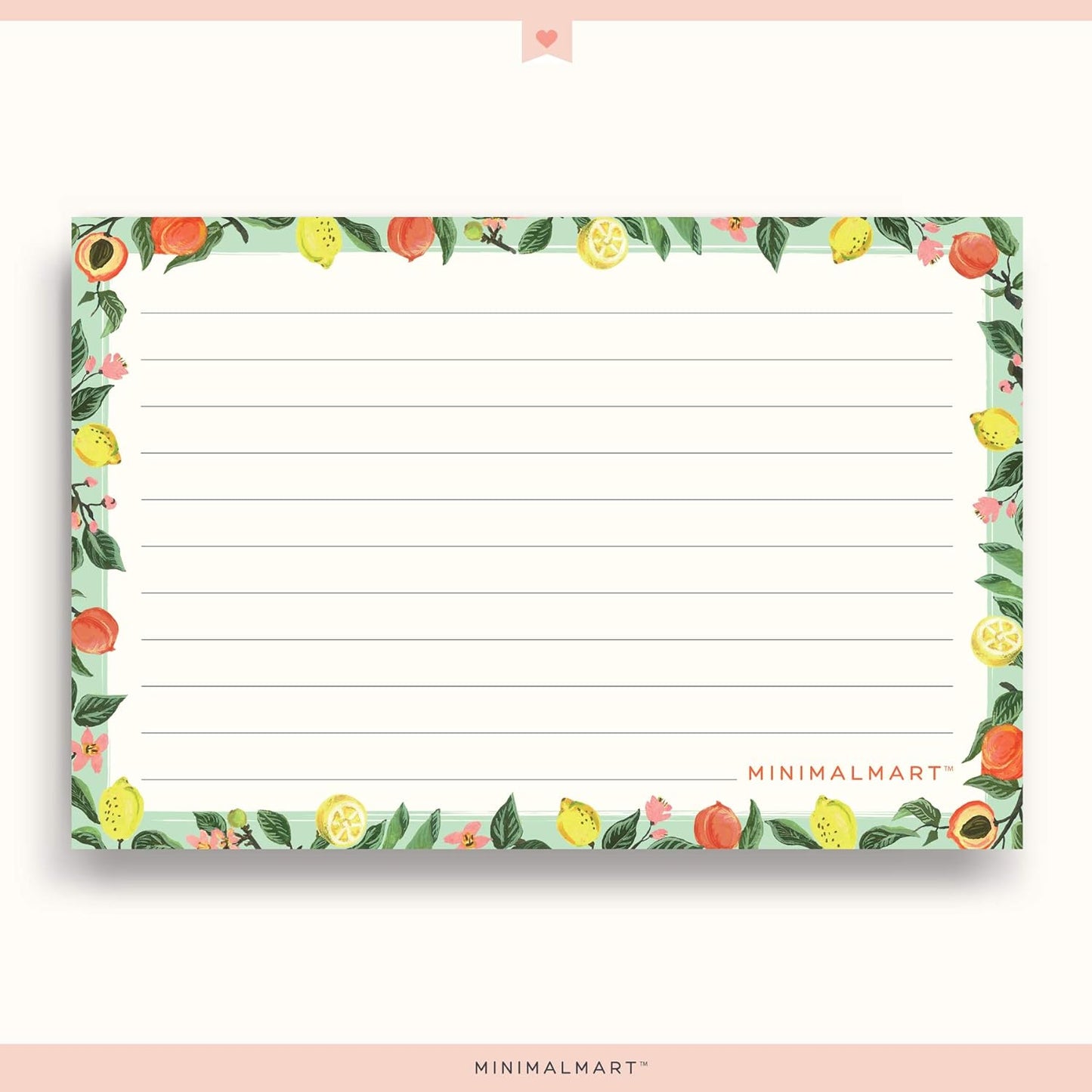 Lemon & Peach Recipe Cards - 4" x 6" Thick Premium Card Stock, Set of 50 for Recipe Box or Binder