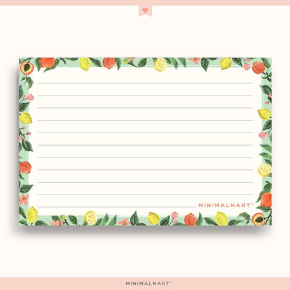 Lemon & Peach Recipe Cards - 4" x 6" Thick Premium Card Stock, Set of 50 for Recipe Box or Binder