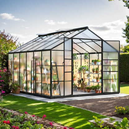 Polar Aurora 10x12 FT Greenhouse, Quick Aluminum Assembly Structure Polycarbonate Greenhouse, Walk-in Greenhouses for Outdoors with Ventilated Windows, Green Houses for Outside Backyard Garden