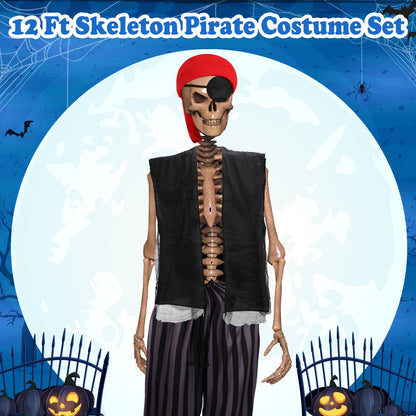 Cozypower 4 Pcs 12 ft Skeleton Outfits Accessories Giant Pirate Costume Set Halloween Skeleton Clothing Accessories for Garden Lawn Outdoor Halloween Decoration