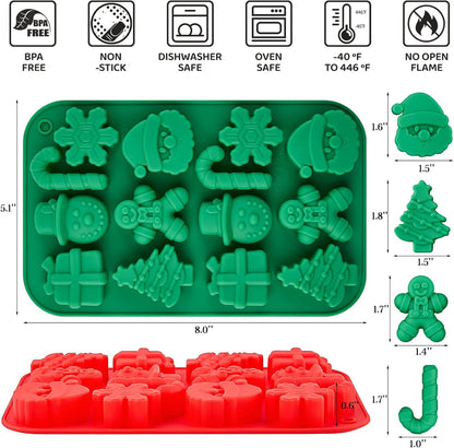 Christmas Silicone Chocolate Molds, 2PCS Holiday Gummy Candy Molds for Jello, Ice Cubes, Soaps