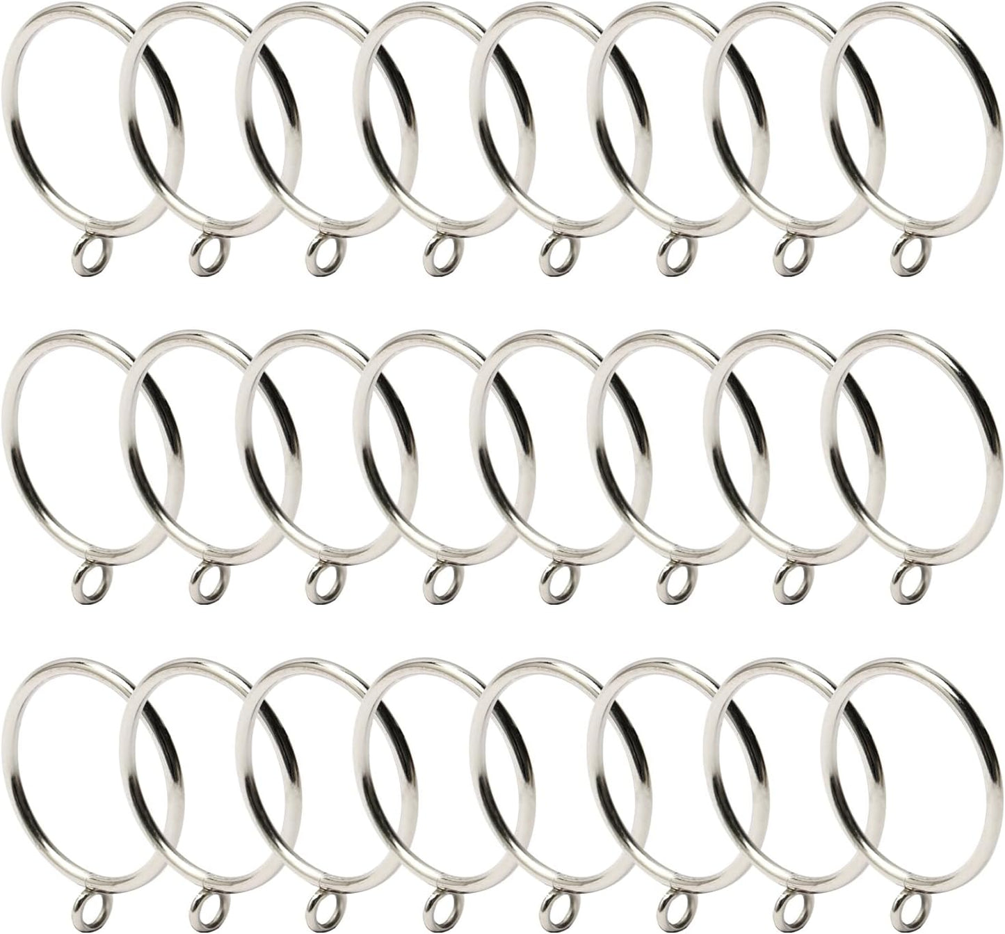 MroMax 24 Pcs Curtain Rings with Eyelets, 1-3/4 Inch Metal Silver, 45mm Inner Diameter, Fits 1-1/2 Inch Curtain Rod