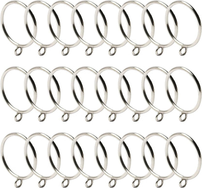 MroMax 24 Pcs Curtain Rings with Eyelets, 1-3/4 Inch Metal Silver, 45mm Inner Diameter, Fits 1-1/2 Inch Curtain Rod