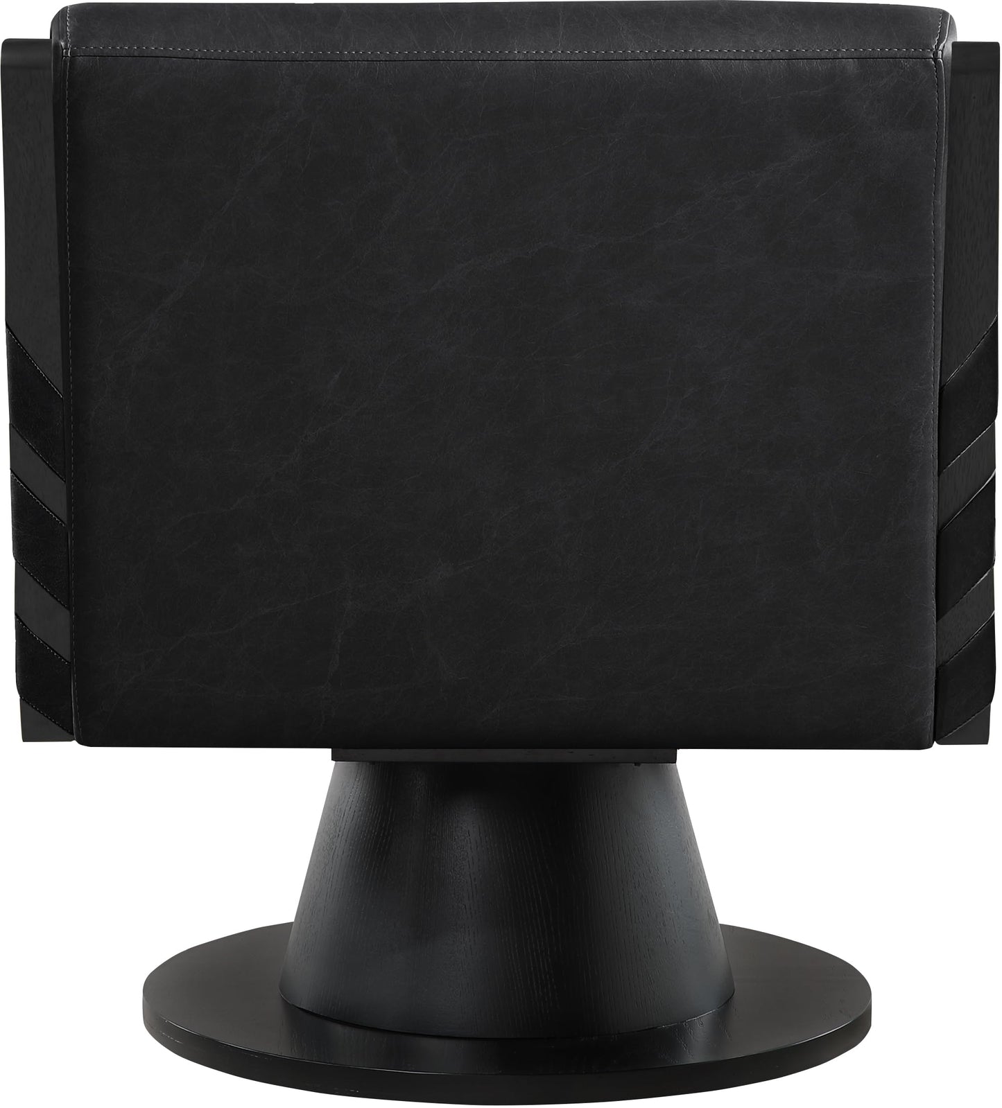 Meridian Furniture 33002Black Millwin Collection Art Deco Swivel Accent Chair with Rich Black Vegan Leather, Black Finish, Solid Wood Frame and Base, 28" W x 30" D x 32.5" H, Black