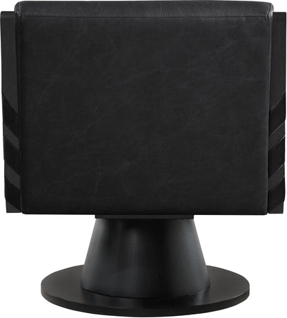 Meridian Furniture 33002Black Millwin Collection Art Deco Swivel Accent Chair with Rich Black Vegan Leather, Black Finish, Solid Wood Frame and Base, 28" W x 30" D x 32.5" H, Black
