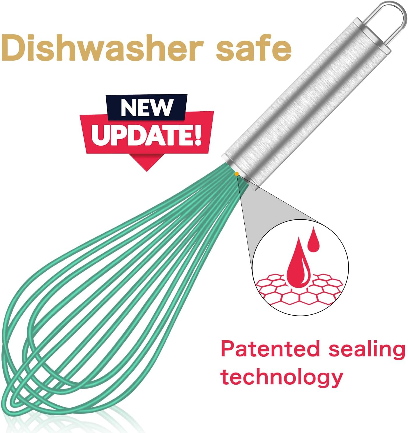 Teal Silicone Whisk Set of 3, Professional Non Scratch Cooking Whisks, Stainless Steel & Silicone Tool for Nonstick