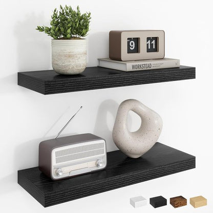 Dreamland Floating Shelves - 20-Inch Rustic Black Wooden Wall Shelves for Home Decor | Set of 2