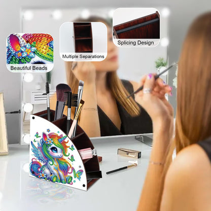 AiYuanzsh Diamond Art Painting Wooden Organizer Box – Animal DIY Multi-Grid Storage for Makeup Brushes, Remotes & Office Supplies – Double-Sided Drill Tabletop Décor for Adults