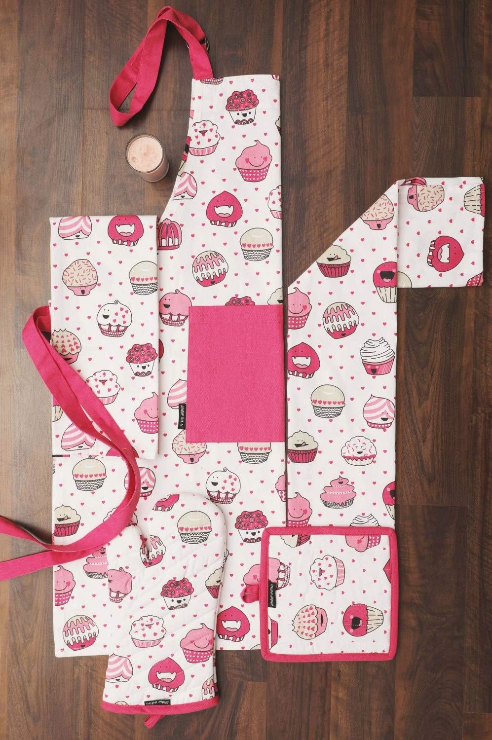 AMOUR INFINI Pot Holders and Oven Mitt Set, Heat Resistant Non Slip Reusable Oven Gloves for Cooking
