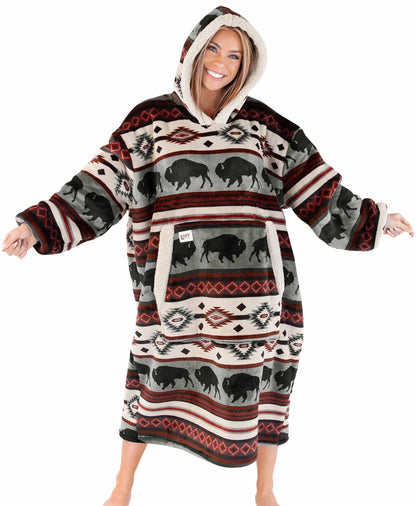 LazyOne Oversized Blanket Hoodie, Comfortable Sleepwear, Oversized Hoodies for Women and Men, One Size Fits All Wearable Blankets (Buffalo)