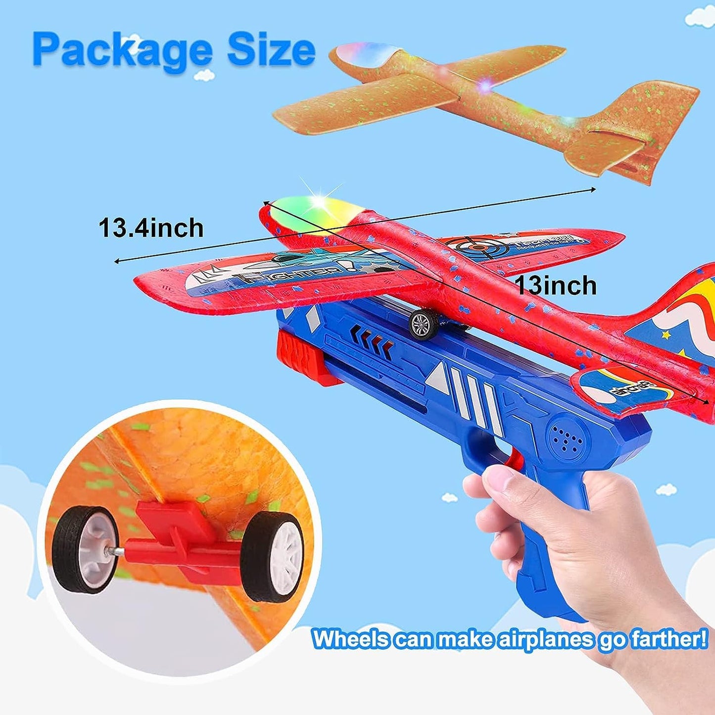 BAREEK 3 Pack Airplane Launcher Toy Kids, Led Foam Glider Fighters Outdoor Toys, 3 Flight Mode Foam Flying Toy 4 5 6 7 8 9-13 Year Old Boys Girls Birthday Gifts