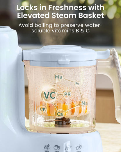 Grownsy Baby Food Maker with Steam Basket, One Step Baby Food Processor Steamer Puree Blender Grinder Mills Machine, Auto Cooking Grinding and Sterili-zing for Healthy Homemade Baby Food, Blue