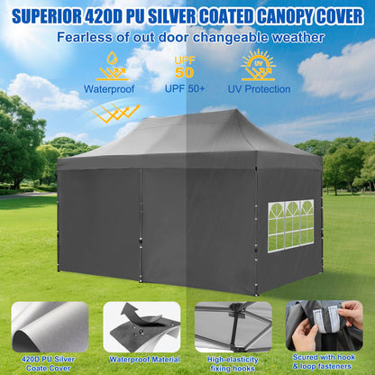 Yesker 10x20 Pop Up Canopy Tent with Sidewalls Instant Outdoor Canopy, Waterproof & UV Protection, Easy Setup Adjustable Height Heavy Duty Shelter Gazebo Tent for Patio Backyard Party Events, Gray