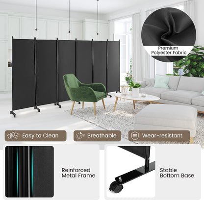 Giantex 5.7Ft 6-Panel Folding Room Divider with Rollers Grey- 132" Wide Large Rolling Foldable Privacy Screen, Lightweight Portable Wall Partition Separation Room Dividers with Wheels