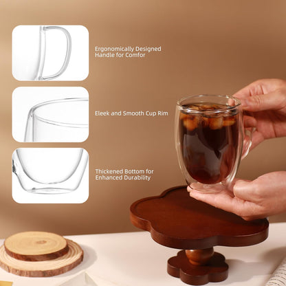 12oz Mugs(4-pack),Insulated CNGLASS Double Walled Glass Coffee Glass Mugs with Handle,Clear Espresso Cups