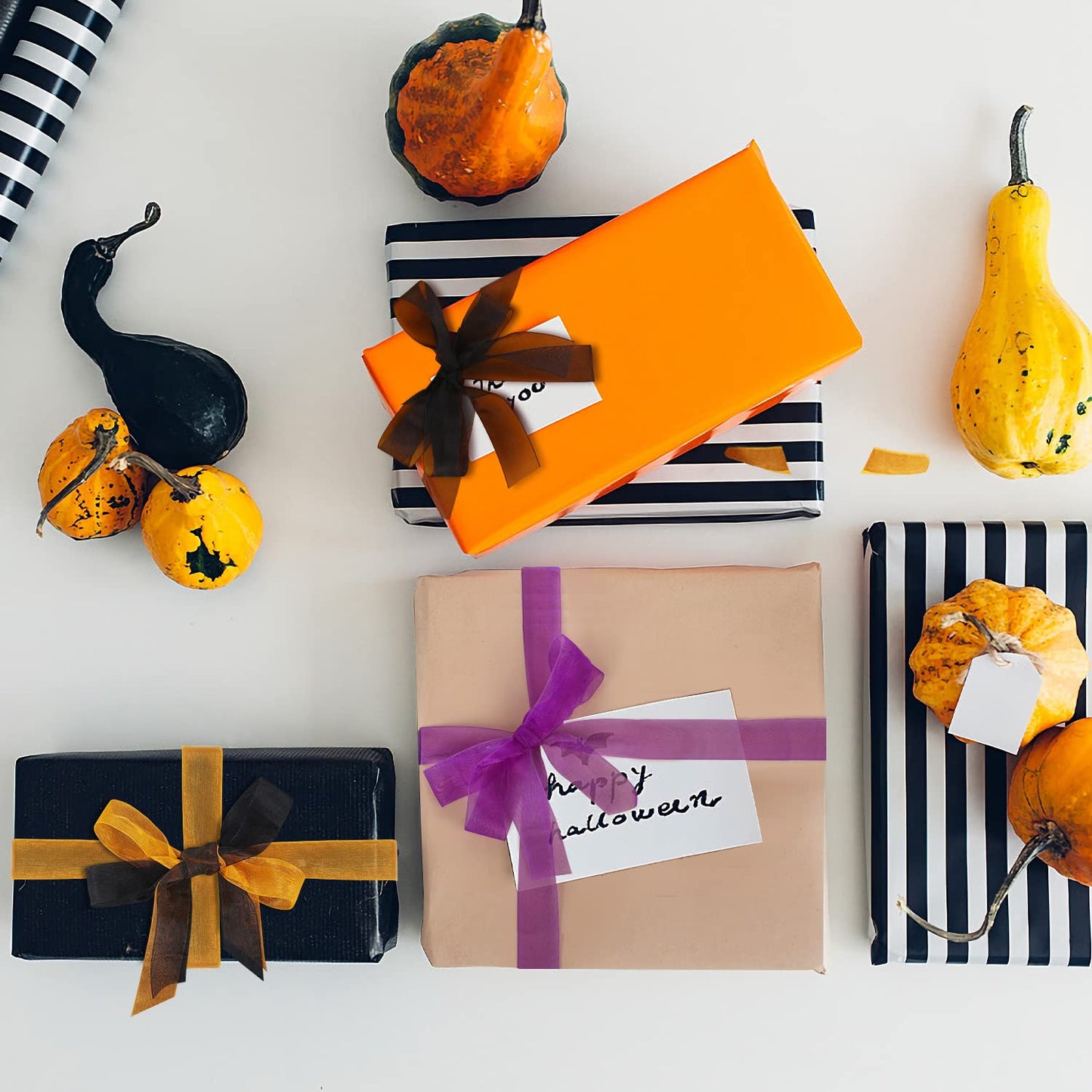 Organza Ribbon Sheer Ribbon, 1" x 125 Yd 5 Rolls Halloween for Gift Wrapping, Bouquet, Wedding, Party Decoration, Halloween